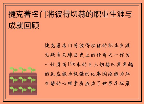 捷克著名门将彼得切赫的职业生涯与成就回顾