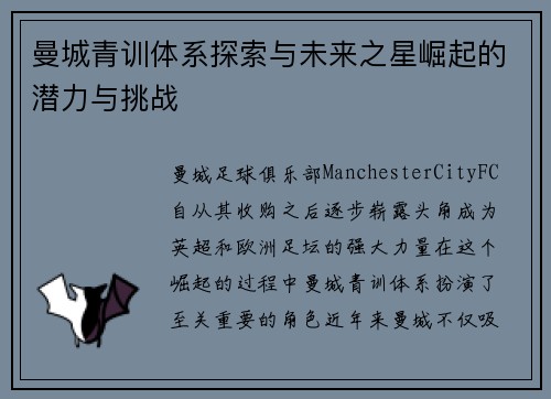 曼城青训体系探索与未来之星崛起的潜力与挑战